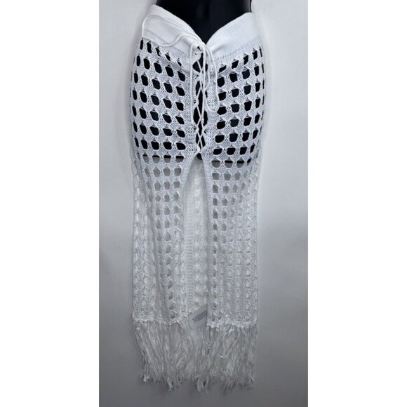 Brazilian Bikini Swimsuits White Crochet Swim Cover Skirt Size Medium NWT - Picture 2 of 8
